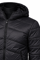 Veste matelassée unisexe noire à capuche et col montant, hiver, personnalisable OEM ODM, fabricant en gros, coupe-vent, imperméable, écologique
