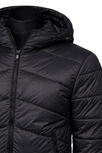 Veste matelassée à capuche noire pour homme, matelassage chevron, légère, pour l'hiver, fabrication sur mesure OEM ODM, vente en gros - Product Image 6