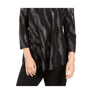 Collezione JM per Donna, Top Casual con Scollo Rotondo, Nero, Taglia S, Vestibilità Ampia, Tessuto in Poliestere Lavorato a Maglia per Autunno e Primavera, con Logo - Product Image 3