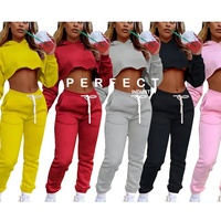 Ensembles décontractés pour femmes été, printemps, hiver, vêtements pour femmes, crop top, sweat-shirt, jogging, ensemble 2 pièces en coton éponge, tenues pour femmes