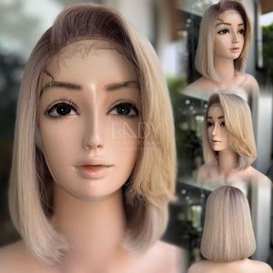 Pelucas rubias onduladas estilo bob de cabello humano vietnamita 100% con cabello fino de bebé - Product Image 3