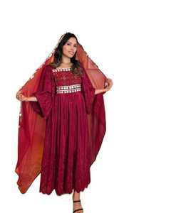 ชุดเดรสแม็กซี่วัฒนธรรมอัฟกานิสถานยาวชายเสื้อบานปักขอบกระจกเอวธรรมชาติปักลายชนเผ่าโอกาสในงานเทศกาล - Product Image 1