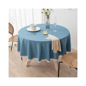 Mantel de Algodón Azul Polvo Bordado 60x120 Pulgadas Resistente a Arrugas Impermeable Antimanchas para Mesa de Comedor ISO 14001 Suave - Product Image 6