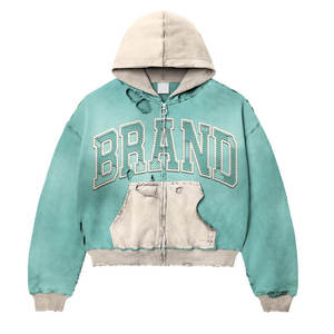 Fácil de usar Friendly Budget Rhinestone Acid Wash Hoodie Precio bajo Secado rápido Sun Faded Vintage Terry High Street Hoodie - Product Image 4