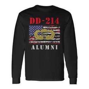 Dd-214 Airborne Alumni Paratrooper Army Veteran Us Flag T-shirt a maniche lunghe - Product Image 1