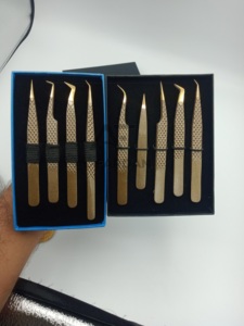 Grande quantité solide en acier inoxydable pince à épiler Extension de cils Style russe pointe d'or brun sourcil pince à épiler ensemble complet - Product Image 4