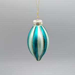 Adorno de Navidad de cristal de rayas azules de alta calidad, líneas doradas con purpurina, técnicas de impresión con lentejuelas, decoraciones de bolas de árbol - Product Image 1