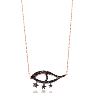 Eye Tripple Star Design Noir Zircon Pierre Charme Pendentif Turc Fabriqué À La Main En Gros 925 Argent Sterling Bijoux - Product Image 1