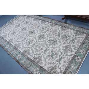 Alfombra Turca de 5.3x9.2 pies, Alfombra Vintage Grande, Alfombra Blanca con Estampado Animal - Product Image 4