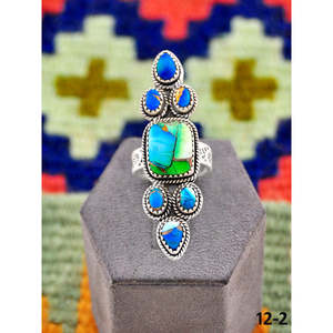 Southwest Handmade Turquoise Peacock Dahlia & Sterling Silver <b>Adjustable</b> <b>Ring</b> Rose Gold Plated Bezel Setting for Gift - Product Image 2