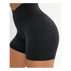 Yoga elástico con bolsillos laterales Pantalones cortos de Yoga para Mujeres Cintura cruzada Gimnasio activo 100% Poliéster con alta y calidad premium - Product Image 6