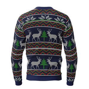 Pull-over en tricot 100% coton spécial Noël pour hommes, manches longues, épaules tombantes, motif respirant sur le devant, personnalisé pour l'hiver - Product Image 2