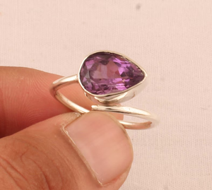 แหวนเงินสเตอร์ลิงประดับพลอยอเมทิสต์ทรงหยดน้ำทำด้วยมือปรับได้925ดีไซน์ไม่เหมือนใครของขวัญ - Product Image 5
