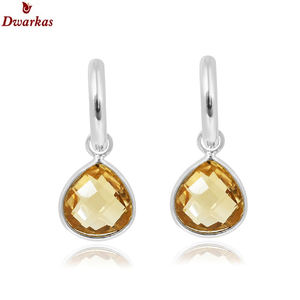 New Arrival 925 <b>Sterling</b> <b>Silver</b> <b>Hoop</b> <b>Earring</b> Gold Plating Citrine Natural Gemstone Women's Birthstone Jewelry for Party Gift - Product Image 1
