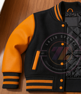 Veste universitaire d'hiver pour enfants et adultes, manches en cuir véritable, mélange de laine, col montant personnalisable, vente en gros - Product Image 5