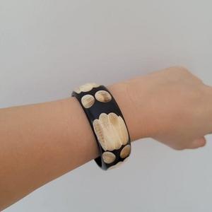 Handcrafted Natural Bone and Brass Bangle Wide Striped Horn Inlay Statement <b>Bracelet</b> <b>Boho</b> Chic Stackable Jewelry - Product Image 6