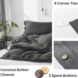 ชุดปลอกผ้านวมผ้าฝ้าย100% 3ชิ้นผ้าลินินสีธรรมชาติฝรั่งเศสผ้าปูที่นอนนุ่มระบายอากาศได้ดีมีกระดุมมะพร้าวสำหรับงานแต่งงานและโรงพยาบาล - Product Image 4