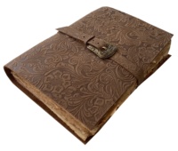 Carnet en cuir d'inspiration vintage, fait main, papier à bords festonnés, motif floral en relief, carnet de croquis, cadeau, logo personnalisé