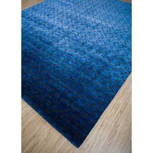 Alfombra de Lana y Seda Azul Azalea Anudada a Mano, Diseño Geométrico Rectangular para Sala de Estar, Pasillo, Ideal para Adolescentes - Modelo Aiws-3006 - Product Image 2