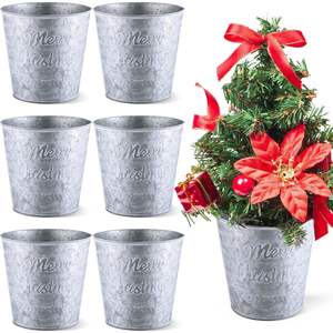 Seau de Noël en métal pour centre de table design floral adapté au restaurant à domicile et à la décoration d'événements de Noël - Product Image 5