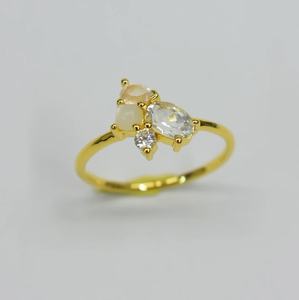 925 Sterling Silver 14/18K Gold Plated Trend 2024 S925 14K Gold Plated Classic Natural White Topaz <b>Rose</b> <b>Quartz</b> <b>Ring</b> Customizable - Product Image 1