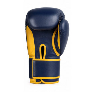Professional Boxing <b>Gloves</b> <b>Leather</b> <b>Navy</b> Blue Yellow Silk Screen Print Velcro Closure Breathable Adult Training Gear - Product Image 5