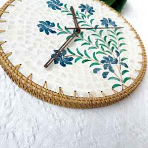 Horloge murale décorative suspendue en bois de rotin naturel avec des horloges murales de meilleure vente de nacre - Product Image 4