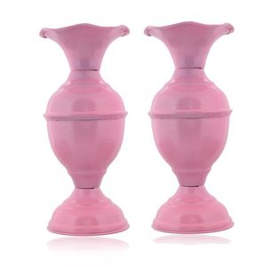 Florero de Metal estético para la decoración de la sala de estar del hogar, jarrón Floral hecho a mano con acabado rosa - Product Image 4