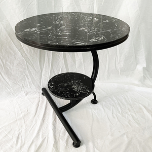 Luxury Two-Tiered Convertible Living Room <b>Table</b> Contemporary Style with Black Stone Top and <b>Iron</b> Frame for Entry Use-TT68125 - Product Image 2