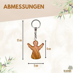 <b>Personalized</b> Olive Wood Guardian Angel <b>Keychain</b> 6 x 5 cm Custom Engraved Christian Gift Handmade in Bethlehem - Product Image 3