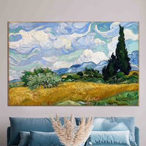 Toile imprimée Van Gogh Champ de blé avec cyprès : Décoration vintage, toile encollée - Product Image 1