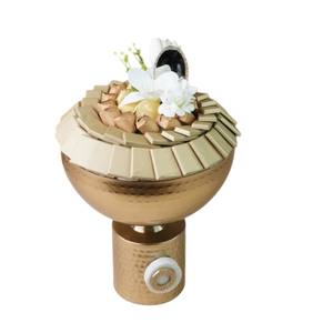 Luxury Golden Hammered Metal Bowl With Stand For Wedding Party And Eid <b>Gifts</b> Decorative Chocolate And <b>Sweets</b> Serving Display - Product Image 1