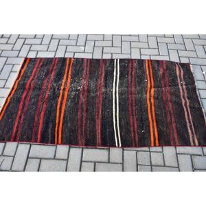 3x5.7 ft Turkish <b>Rug</b>, Vintage Accent <b>Rug</b>, <b>Black</b> Floral Wool <b>Rug</b> - Product Image 3