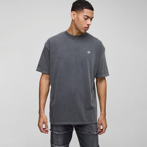 Camiseta de gran tamaño Boxy 100% algodón para hombre, holgada, peso pesado, 200gsm, gruesa, de talla grande, sólida, larga, con hombros caídos, cuello redondo - Product Image 1