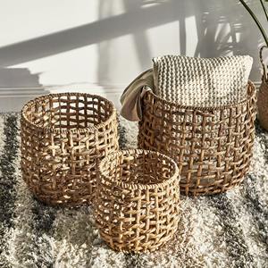 Ensemble de 3 paniers rectangulaires en jacinthe d'eau, style rustique, durables et écologiques, multifonctionnels pour le rangement de vêtements, logo personnalisé - Product Image 5