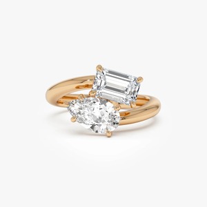 Opulento Anillo de Diamantes Toi et Moi con Dos Piedras, 2.11 Ct, Diamante Cultivado en Laboratorio E-F VS, Oro Sólido de 14K, Diamantes en Forma de Pera y Esmeralda - Product Image 1