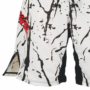 กางเกงมวยไทยขายส่งยอดนิยม ออกแบบเองได้ ยืดหยุ่นสูง แห้งเร็ว สีขาวดำ โพลีเอสเตอร์ 100% - Product Image 4