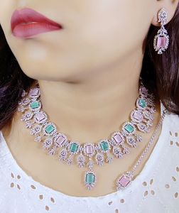 Trending American Diamond Sparkling <b>Necklace</b> <b>Set</b> With Matching <b>Earrings</b> Jewellery For Women All Function <b>And</b> Party - Product Image 2