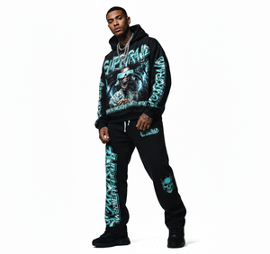 Conjunto Deportivo Negro con Estampado Gráfico Extra Grande para Hombre, Sudadera con Capucha y Pantalones Deportivos para Hombre - Product Image 6