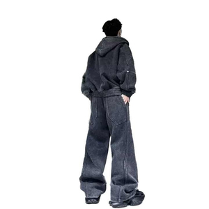 Conjunto de chándal con capucha y pantalones de chándal acampanados vintage lavado con ácido de alta calidad personalizado - Product Image 3