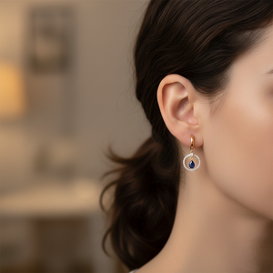 Elegantes Pendientes de Halo con Gema Azul Pera - Pendientes Clásicos para Regalo de Novia - Product Image 2