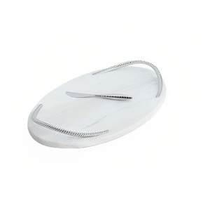 Plateau de service élégant en marbre avec poignée métallique serveur de table de cuisine de forme ovale de taille personnalisée pour la nourriture pour le service de couteau tranchant - Product Image 1