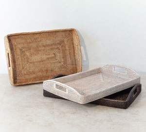 Plateau de service rectangulaire noir classique fait à la main en rotin tissé à la main écologique pour la cuisine et le stockage des aliments à la maison Bienvenue! - Product Image 5