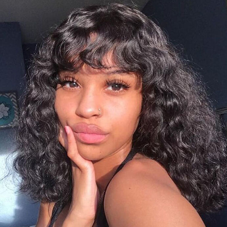 Clip in 100% Human Hair Curly Bangs on Natural Hair Extensions