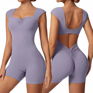 Vente en gros d'usine de vêtements de sport une pièce à manches longues pour le fitness vêtements d'entraînement body à la mode combinaison de yoga à demi-fermeture éclair - Product Image 5