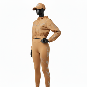 Conjunto de Chaqueta Cortavientos para Mujer, Ligero, de Poliéster y Nailon, Suave al Tacto, Color Bronceado, Logotipo de Transferencia Térmica con Pedrería, Talla Grande - Product Image 6