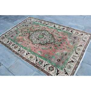 Turkish Area Rug 4.9x7.5 ft, <b>Brown</b> Green Animal Print Rug <b>Wool</b> - Product Image 2
