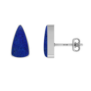925 Sterling Silver Stud Earrings Lapis Lazuli Round Bullet Trillion Bezel Setting Trendy Handmade Fashion Jewelry Gift Pack 3 - Product Image 1
