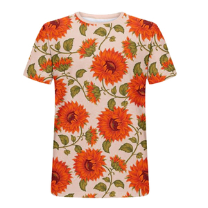 T-shirt à manches courtes pour homme, imprimé tournesol, coupe classique, col rond, en coton tricoté, motif floral - Product Image 3
