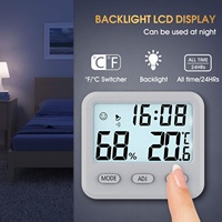 Thermomètre hygromètre numérique LCD avec horloge, mesure de la température et de l'humidité intérieure, rétroéclairage, alarme, date, OEM pour chambre à coucher et bureau